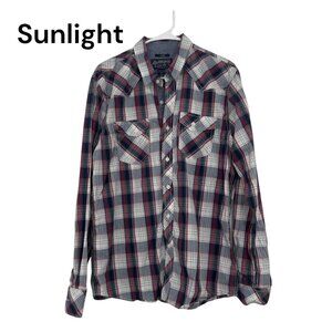 American Rag Mens Plaid Button-Down Western Shirt SZ Large Red/Blue